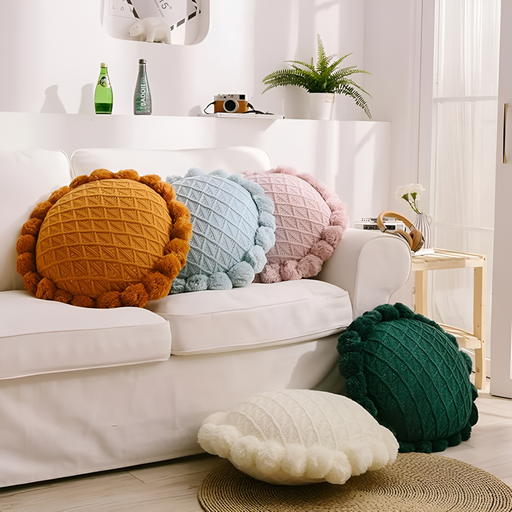 Chic Sunflower Pom-Pom Cushion — main product photo