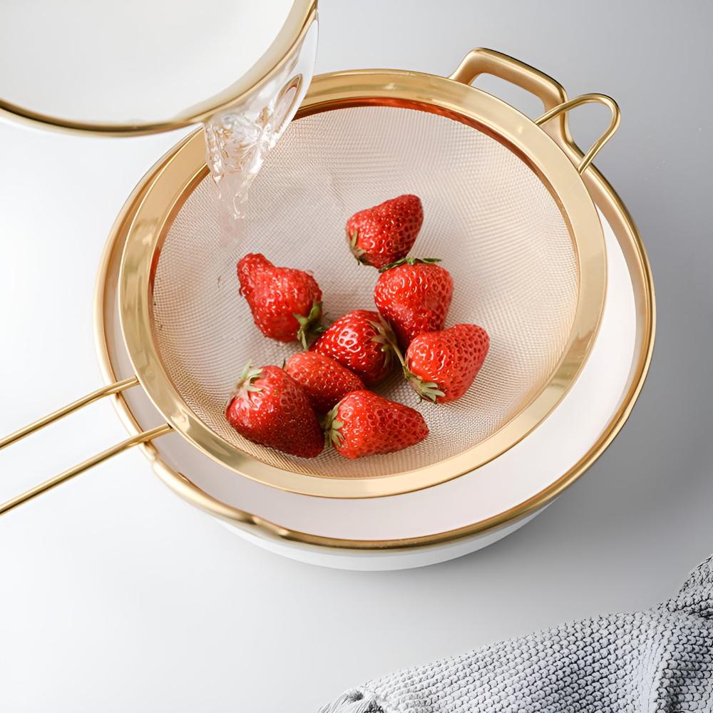 Gold Fine Mesh Strainer — product in use