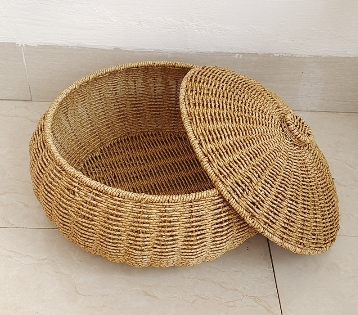 Dome-Shaped Knitted Rattan Basket with Lid — additional view