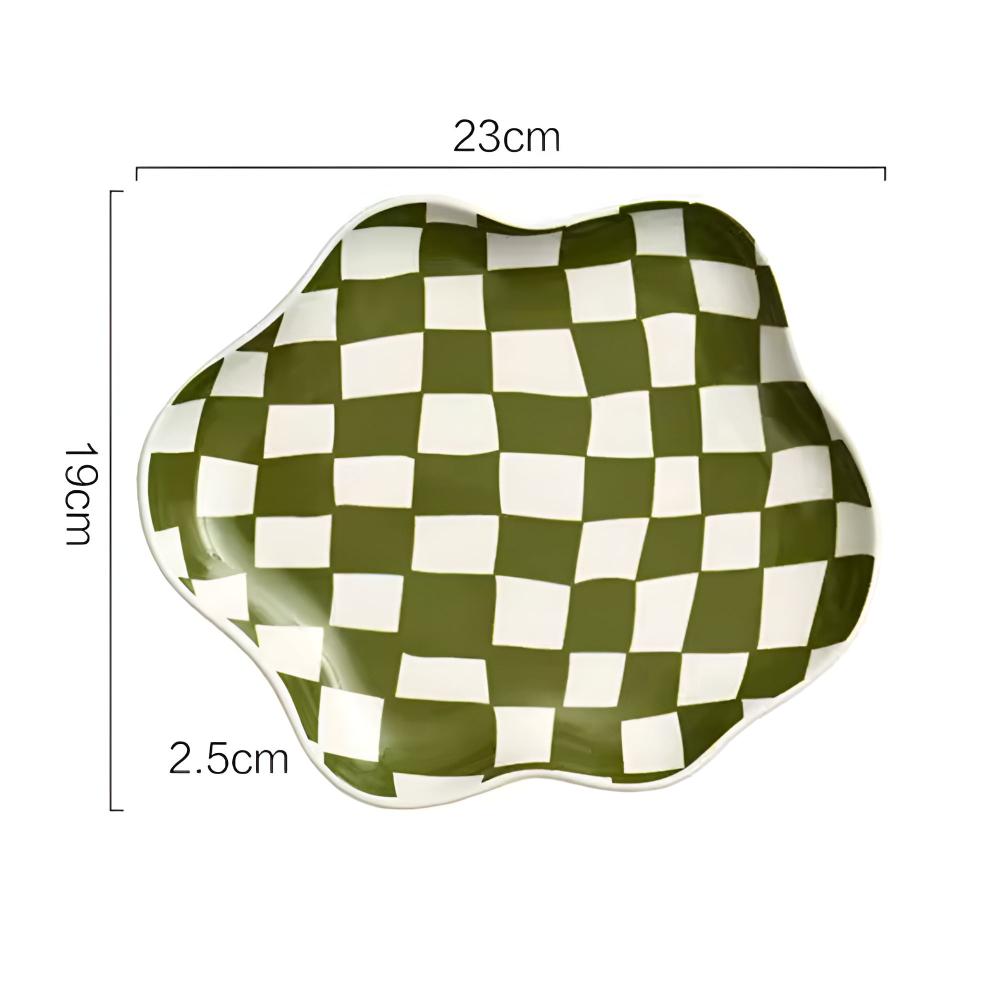 Classic Checkered Ceramic Plate — alternate angle view