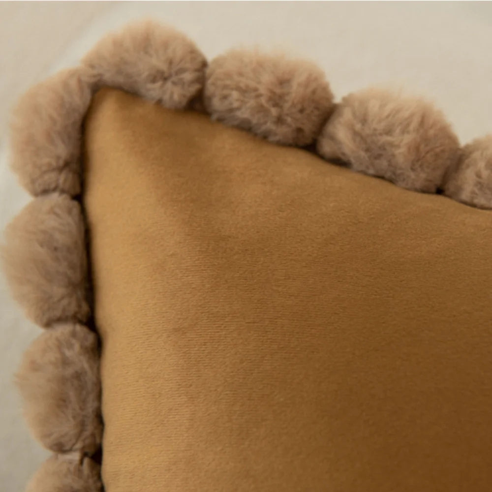 Velvet Pom-Pom Trim Cushion Cover — product close-up