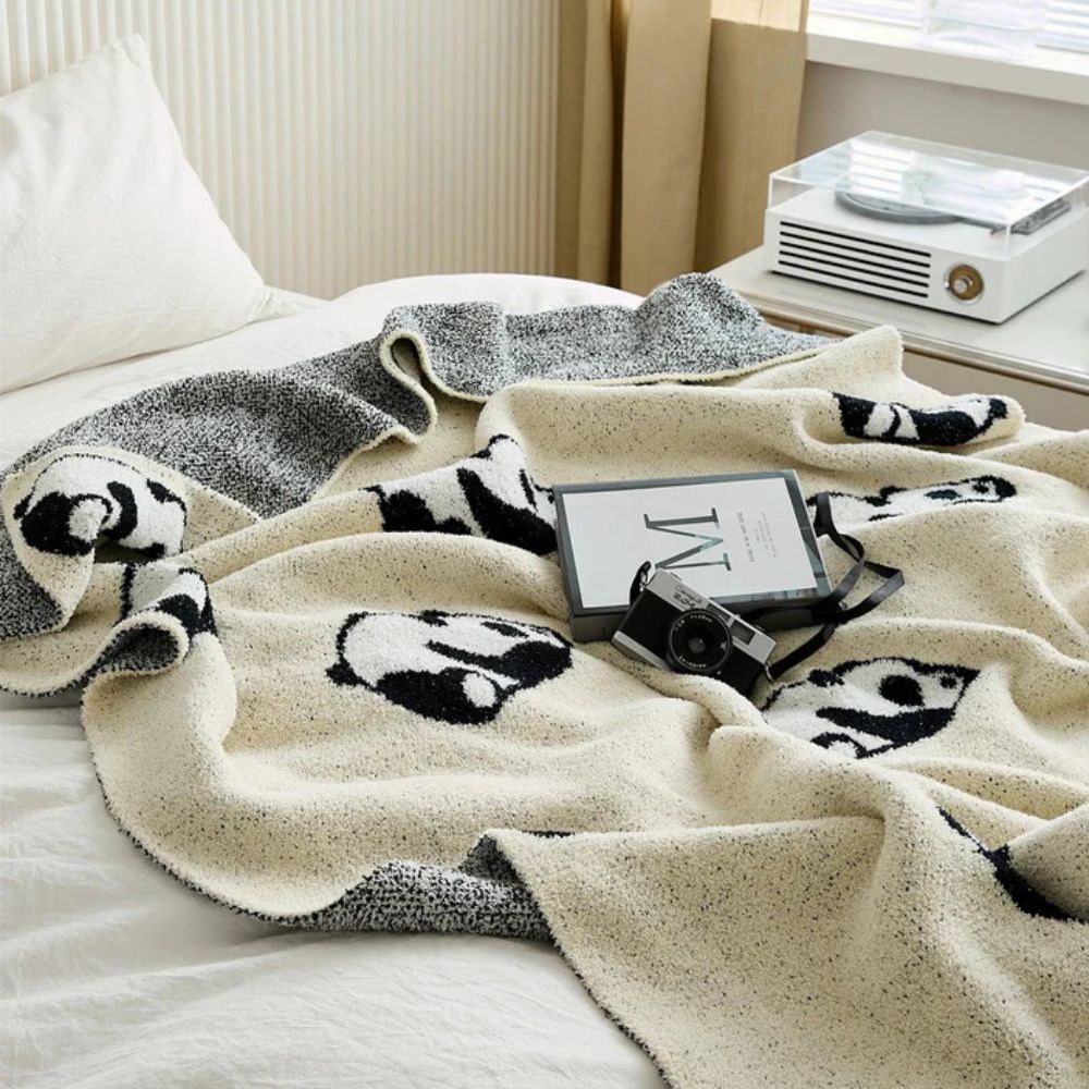 Kawaii Panda Knitted Blanket — product in use