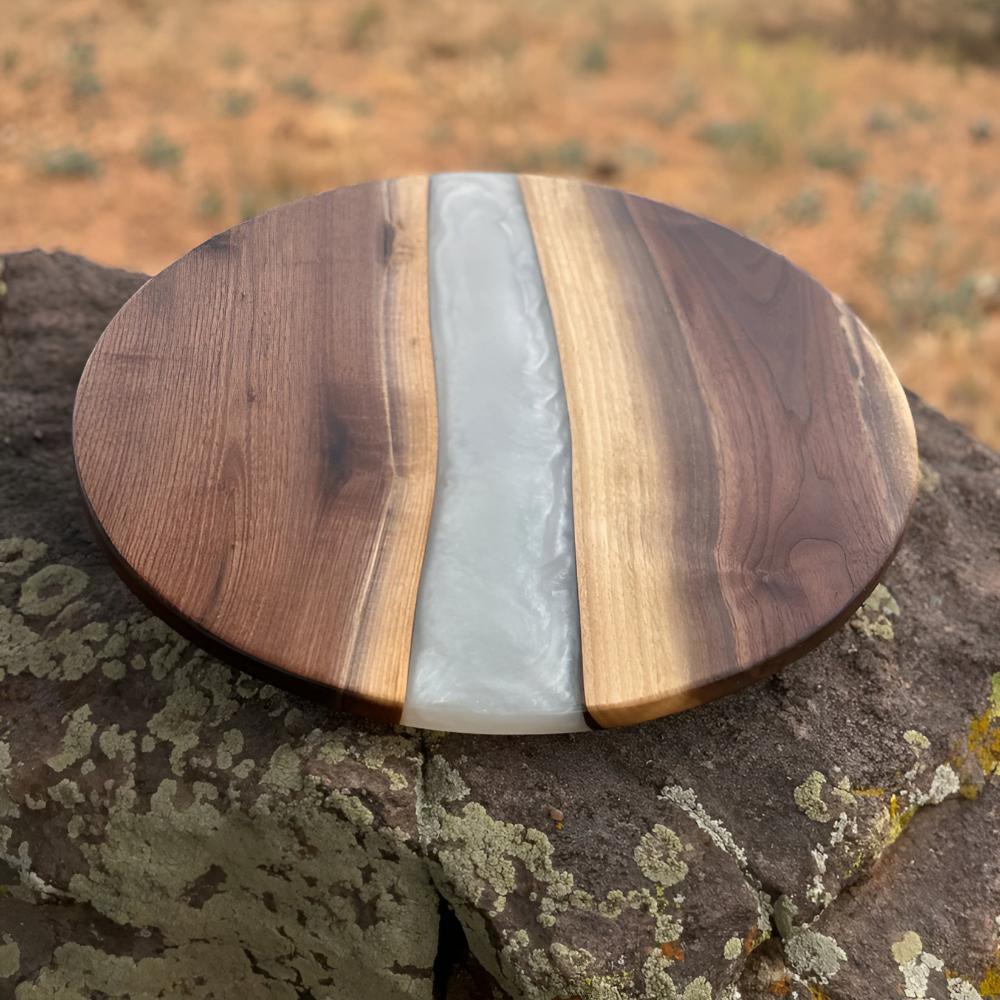 Artisan Epoxy Round Wood Chopping Board — size and scale reference