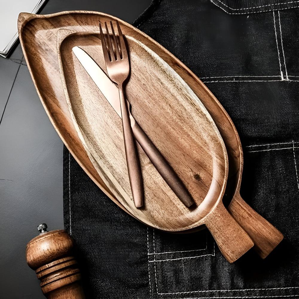 Leaf-Shaped Wooden Serving Plate — size and scale reference