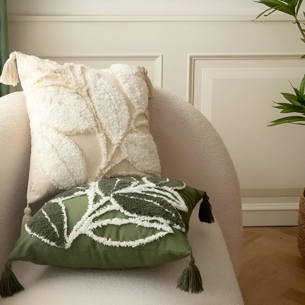 Plush Leaf With Tassel Cushion Cover — size and scale reference