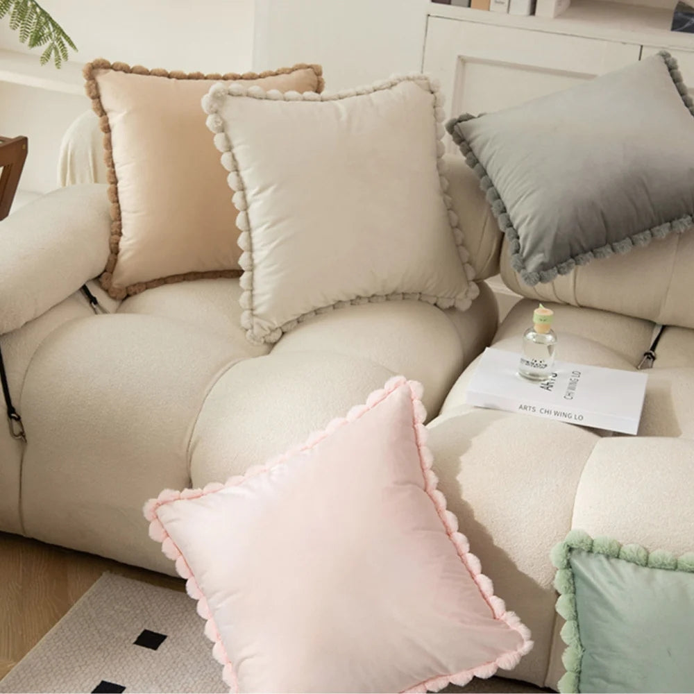 Velvet Pom-Pom Trim Cushion Cover — main product photo