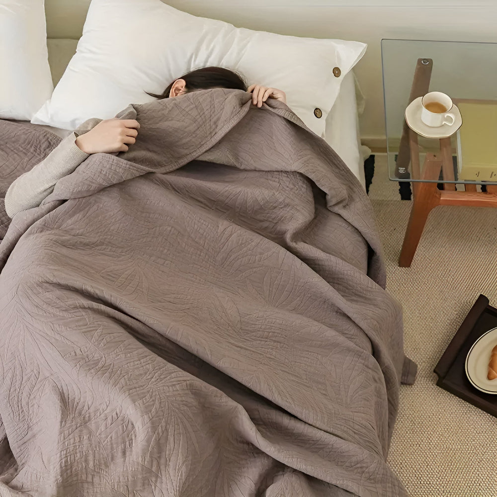 Soft Leaf Cotton Blanket — material texture close-up