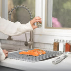 Stainless Steel Dish Drying Rolling Rack — size and scale reference