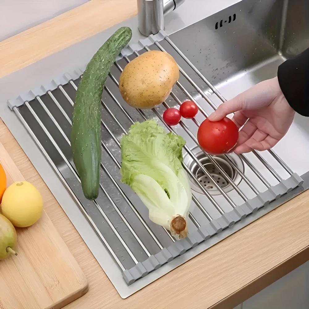 Stainless Steel Dish Drying Rolling Rack — material texture close-up
