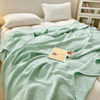Blush Waffle Checkered Blanket — product in use