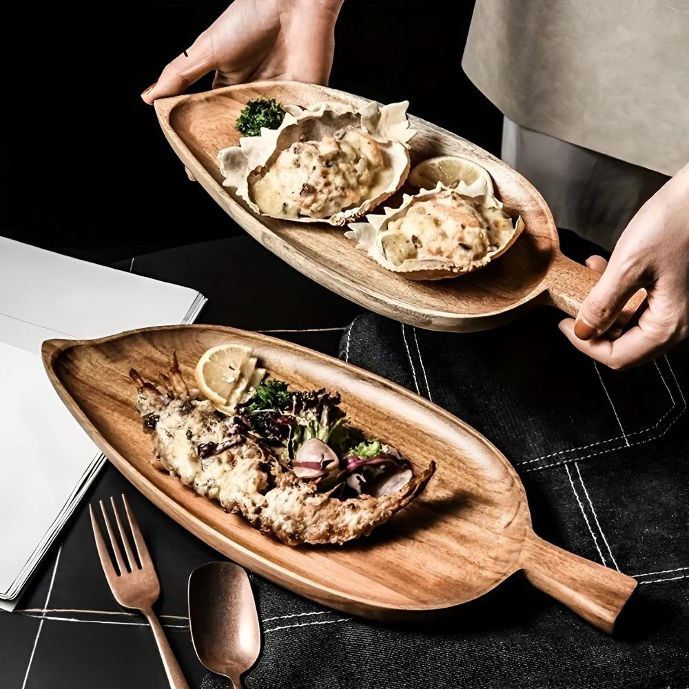 Leaf-Shaped Wooden Serving Plate — product in use