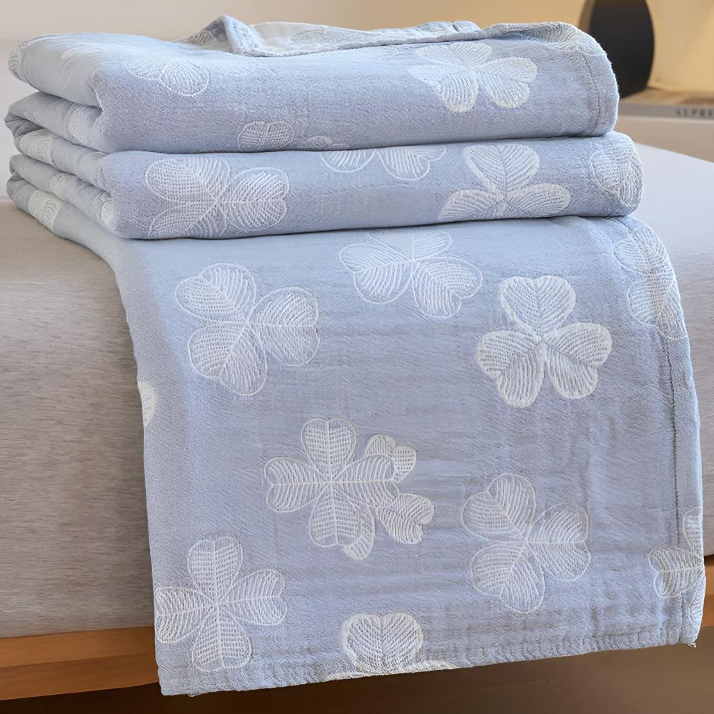 Four Clover Leaf Cotton Blanket — material texture close-up
