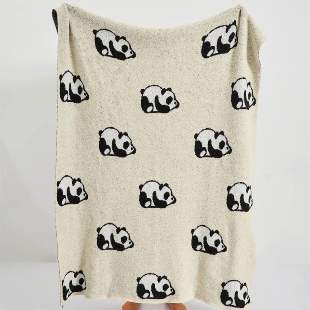 Kawaii Panda Knitted Blanket — product close-up