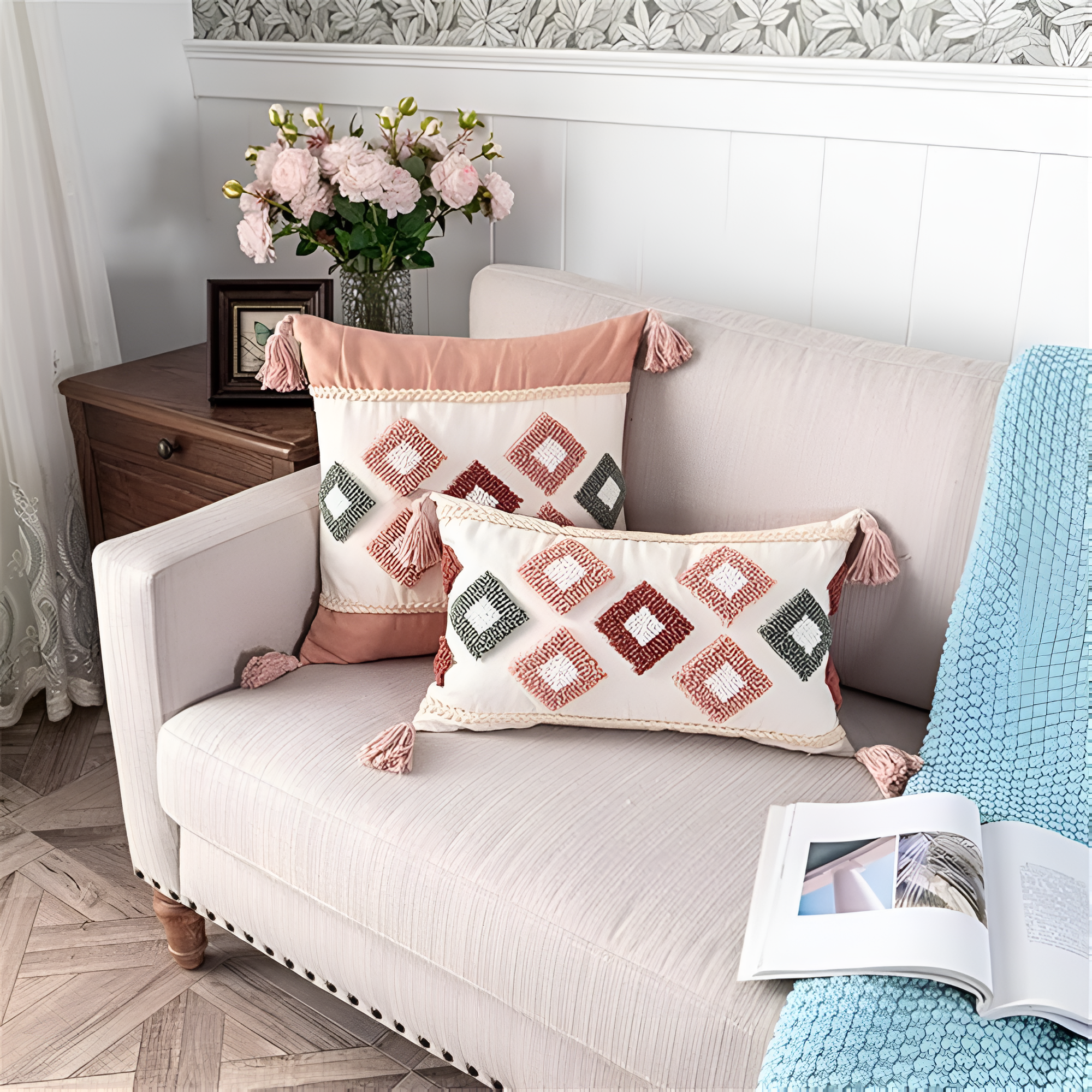 Tufted Embroidered Boho Cushion Cover — size and scale reference