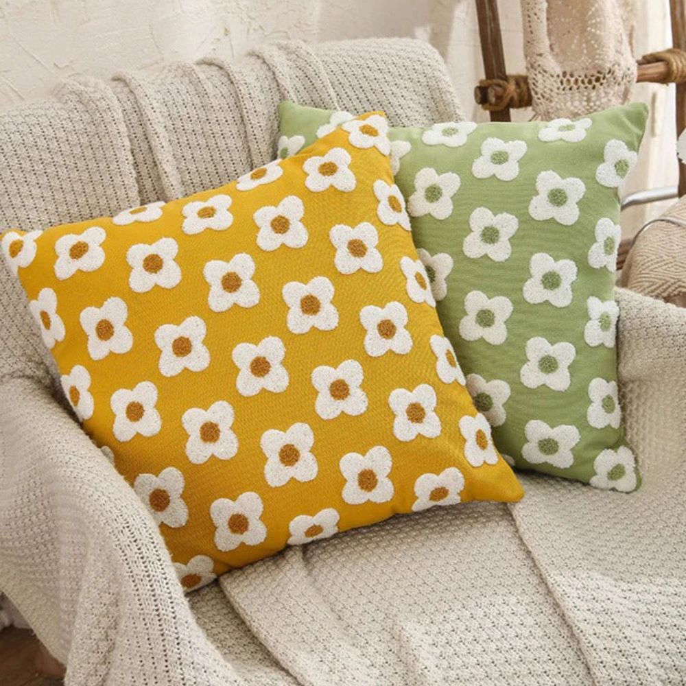 Lustrous Floral Embroidered Cushion Cover — product in use