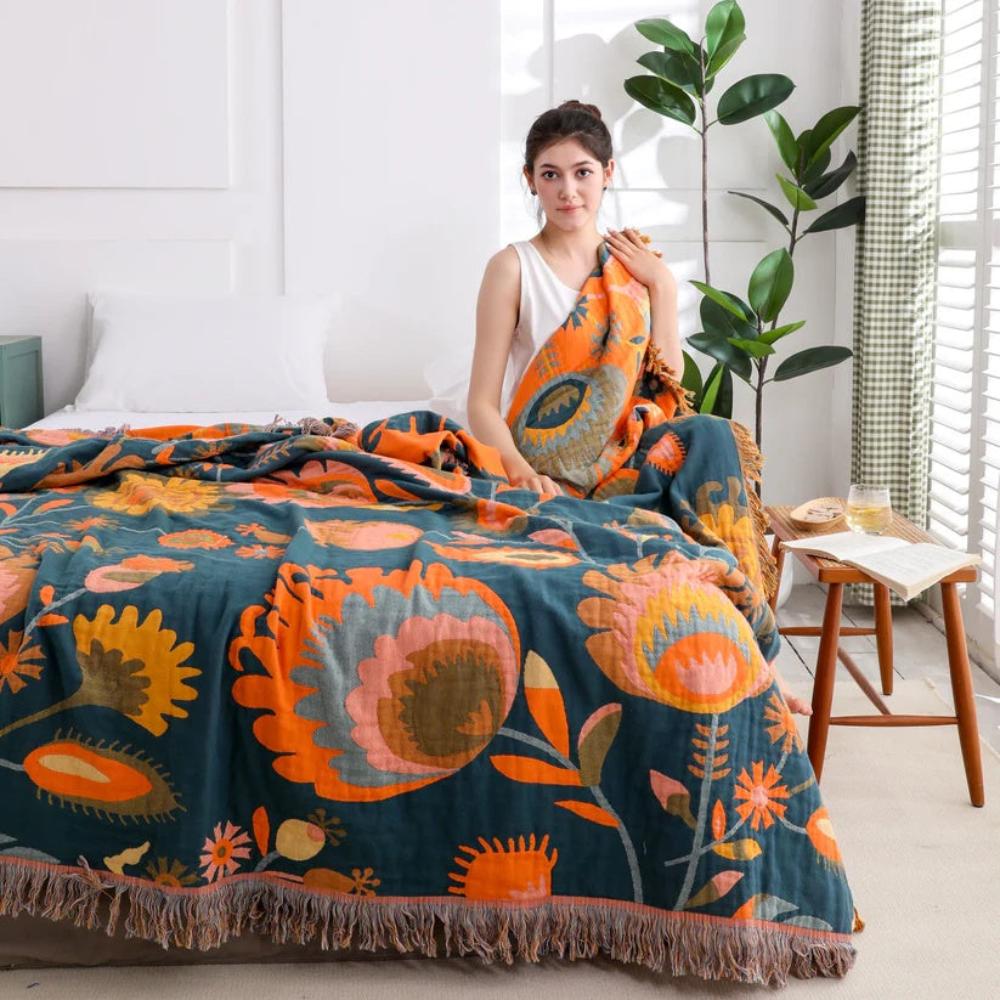 Wildflower Bloom Cotton Throw — product in use