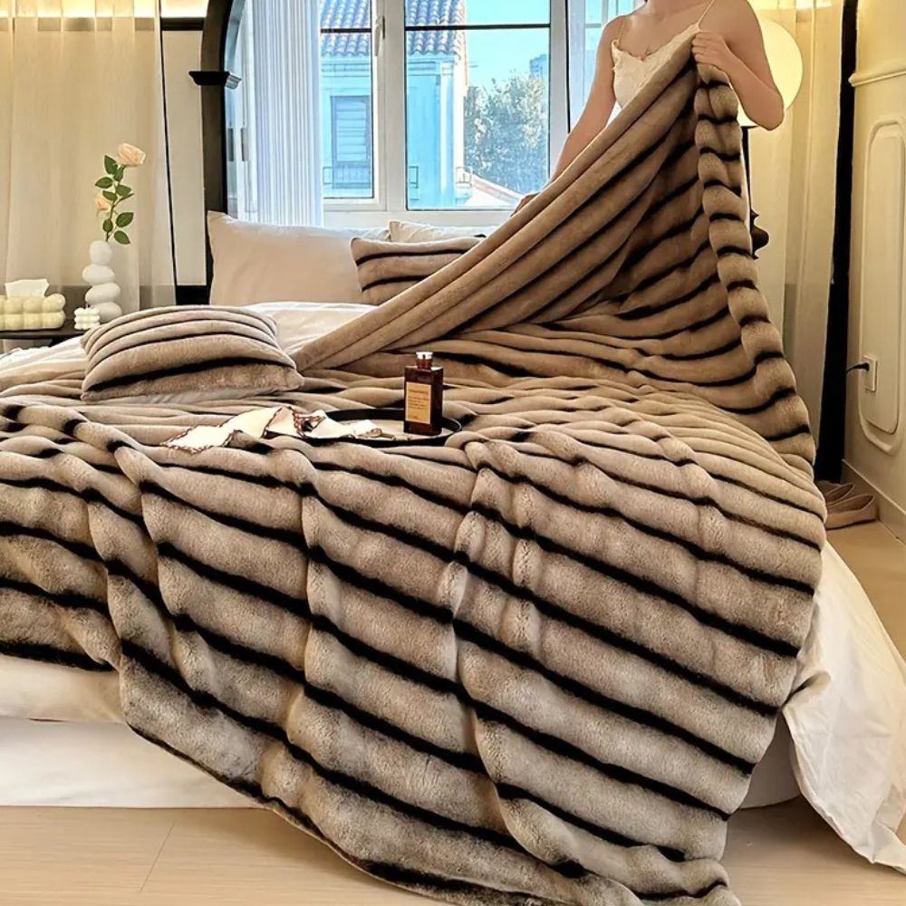 Ruched Faux Rabbit Fur Blanket — product feature detail