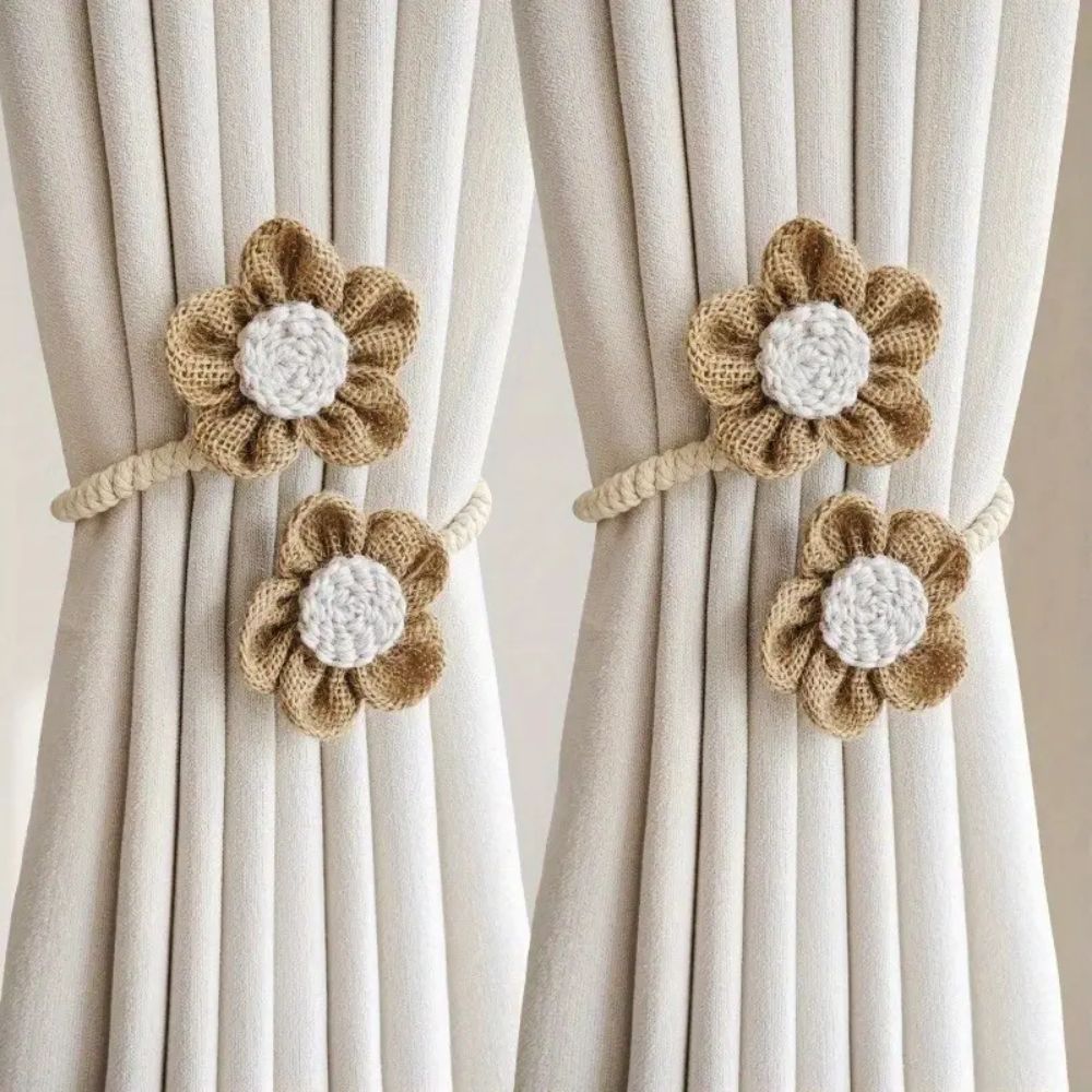Floral Hemp Curtain Tie Back | 2Pcs Set — product feature detail