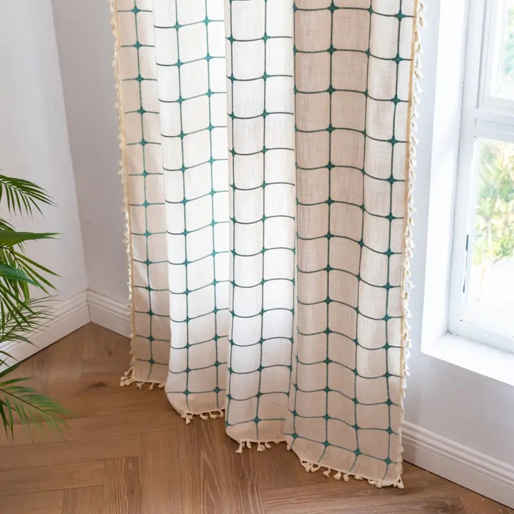 Turquoise Lattice Boho Tassel Curtain — product feature detail
