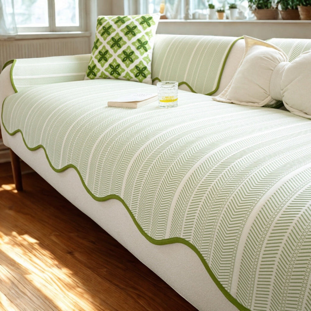 Aurivelle Herringbone Scallop Edge Sofa Cover