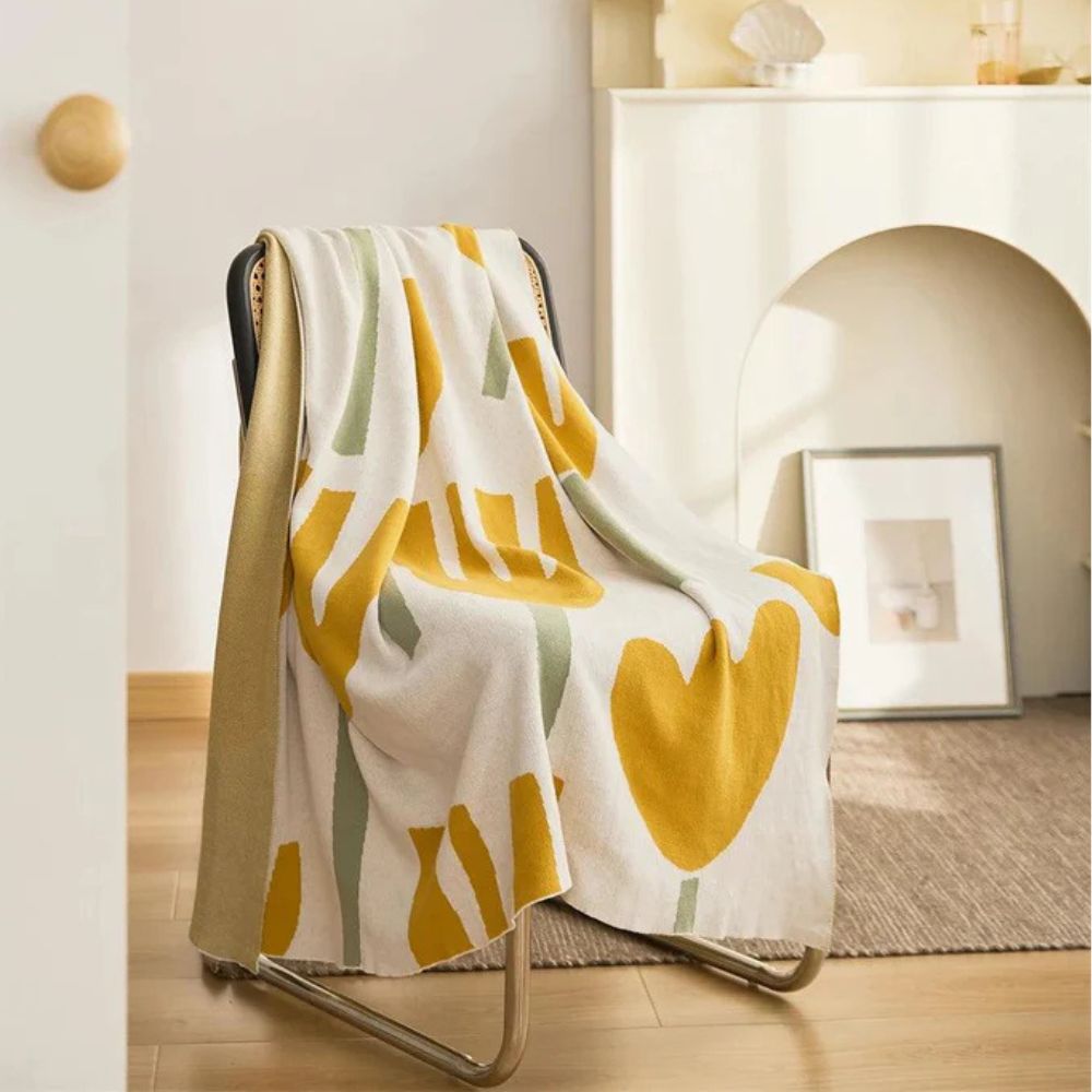 Spring Tulip Floral Knitted Blanket — product detail view