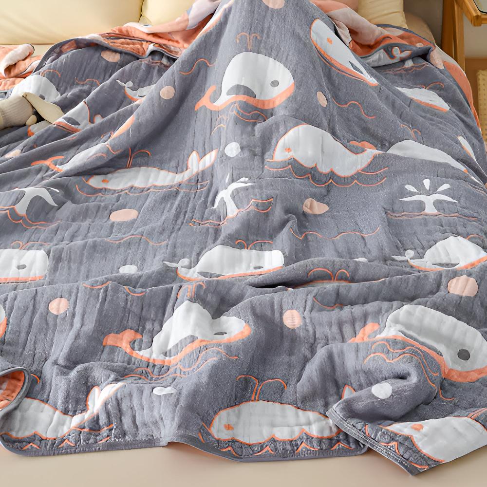 Ocean Dreams Whale Cotton Blanket — product detail view