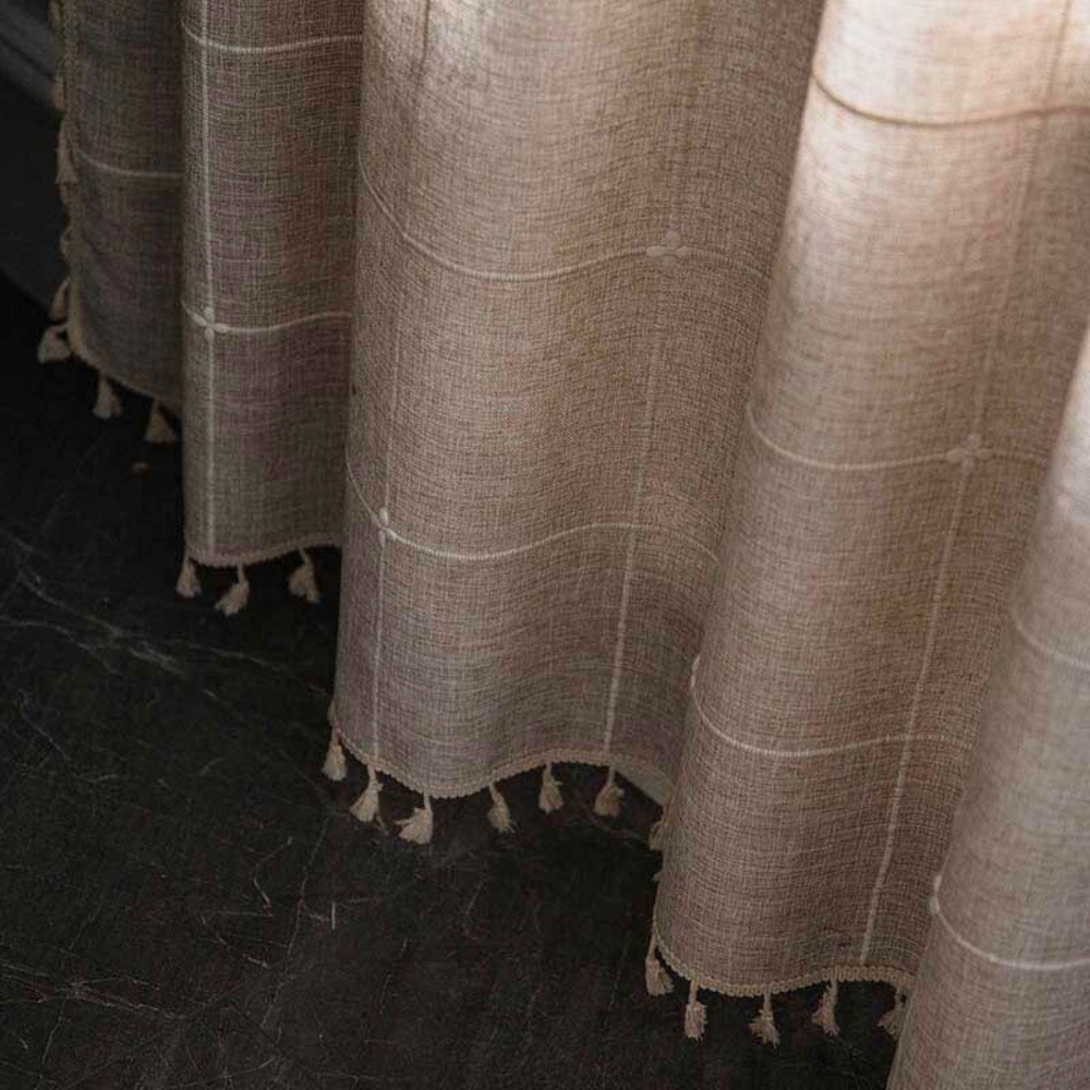 Tassel Plaid Curtain Semi Blackout Drapes — additional view