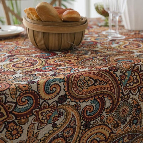 Amber Paisley Tassel Tablecloth — product detail view