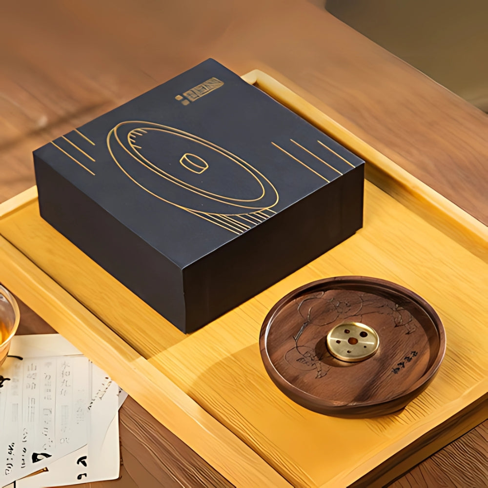 Round Wood and Copper Incense Holder — alternate angle view