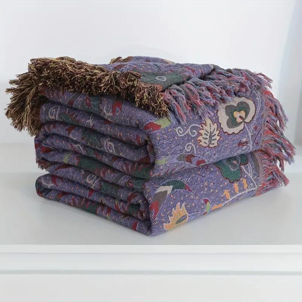 Peacock Tassel Cotton Blanket — alternate angle view