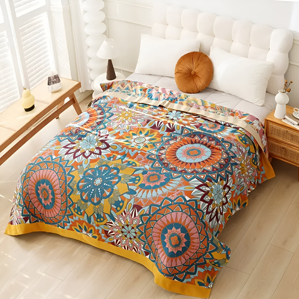 Moroccan Floral Jacquard Cotton Blanket — main product photo