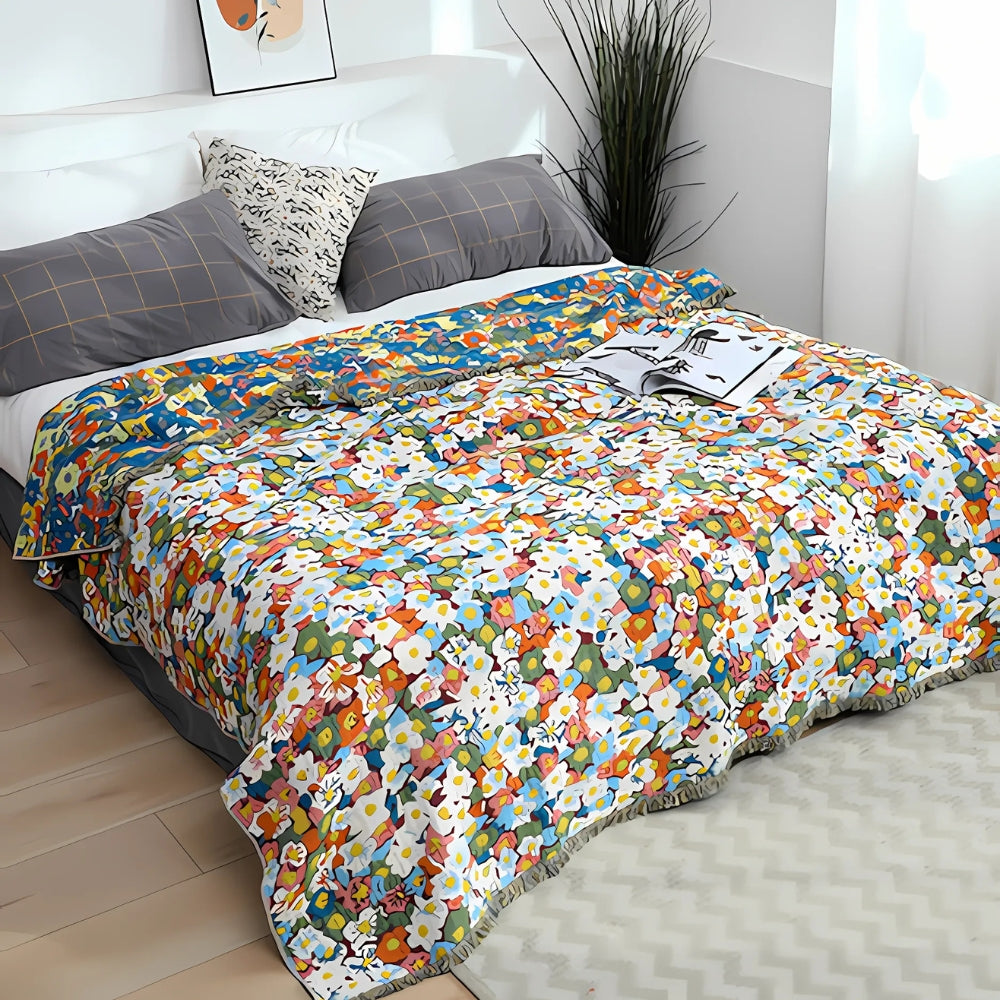 Daisy Dreamer Reversible Tassel Blanket — size and scale reference