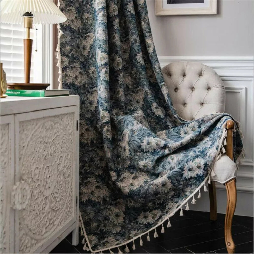 Navy Floral Tassel Curtains — main product photo