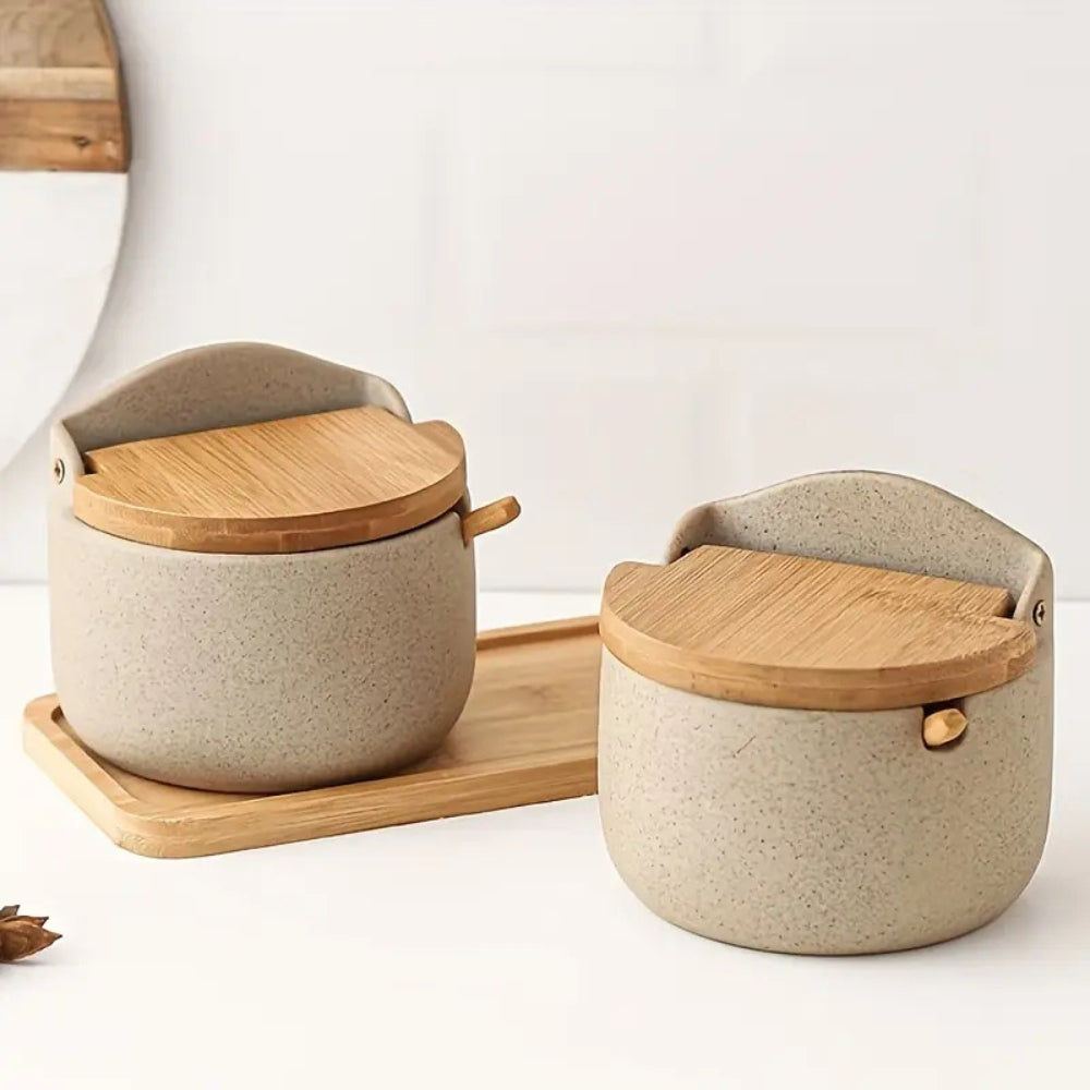 Ceramic Bamboo Spice Jar Set — product detail view