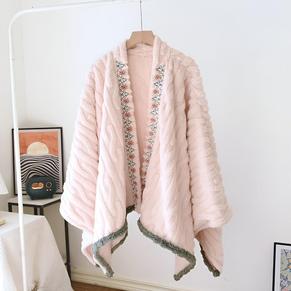Embroidered Warm Fleece Shawl Wrap — product in use