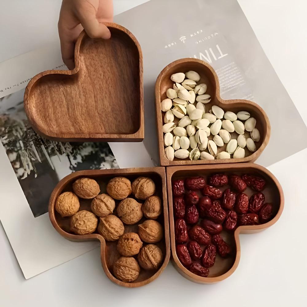 Heart-Shaped Wooden Snack Tray | 4 pcs — main product photo