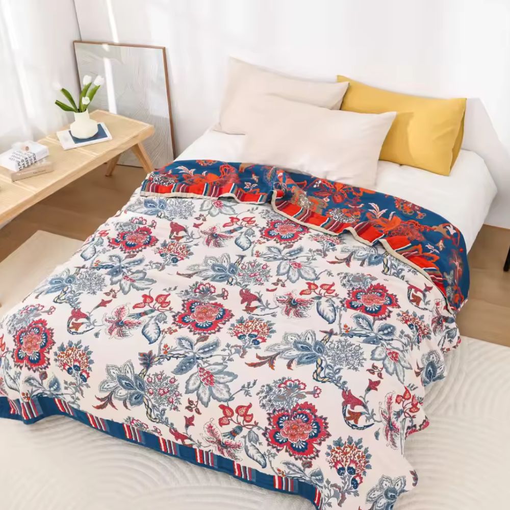 Retro Botanica Bliss Cotton Blanket — main product photo