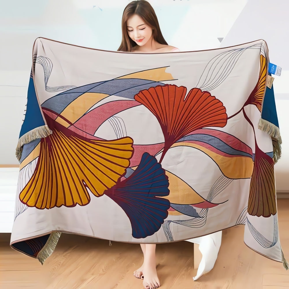 Ginkgo Leaf Cotton Tassel Towel — main product photo