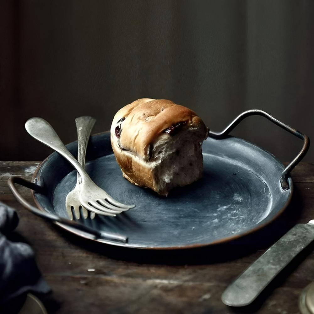 Retro Round Metal Dinner Serving Trays — product in use