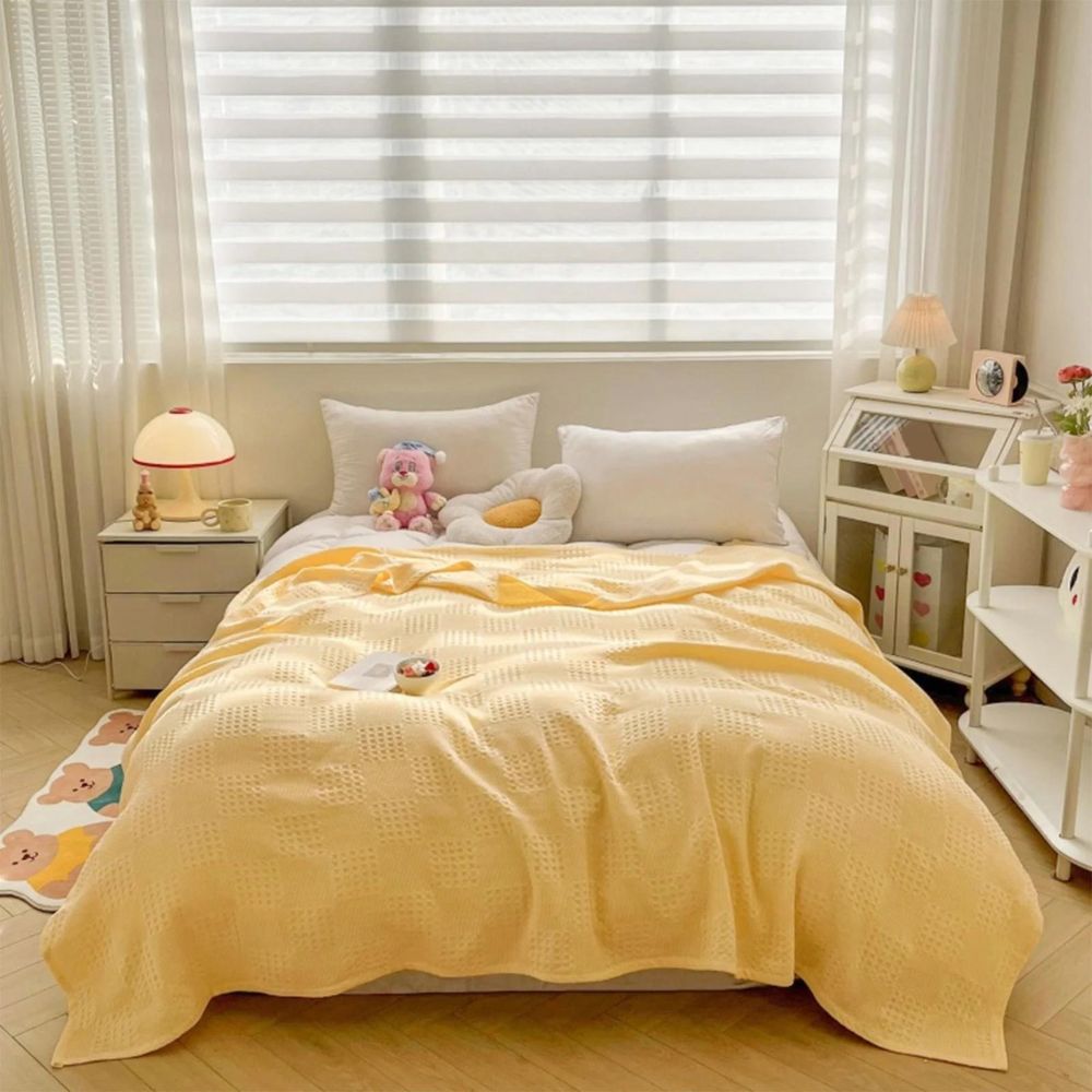 Blush Waffle Checkered Blanket — lifestyle shot