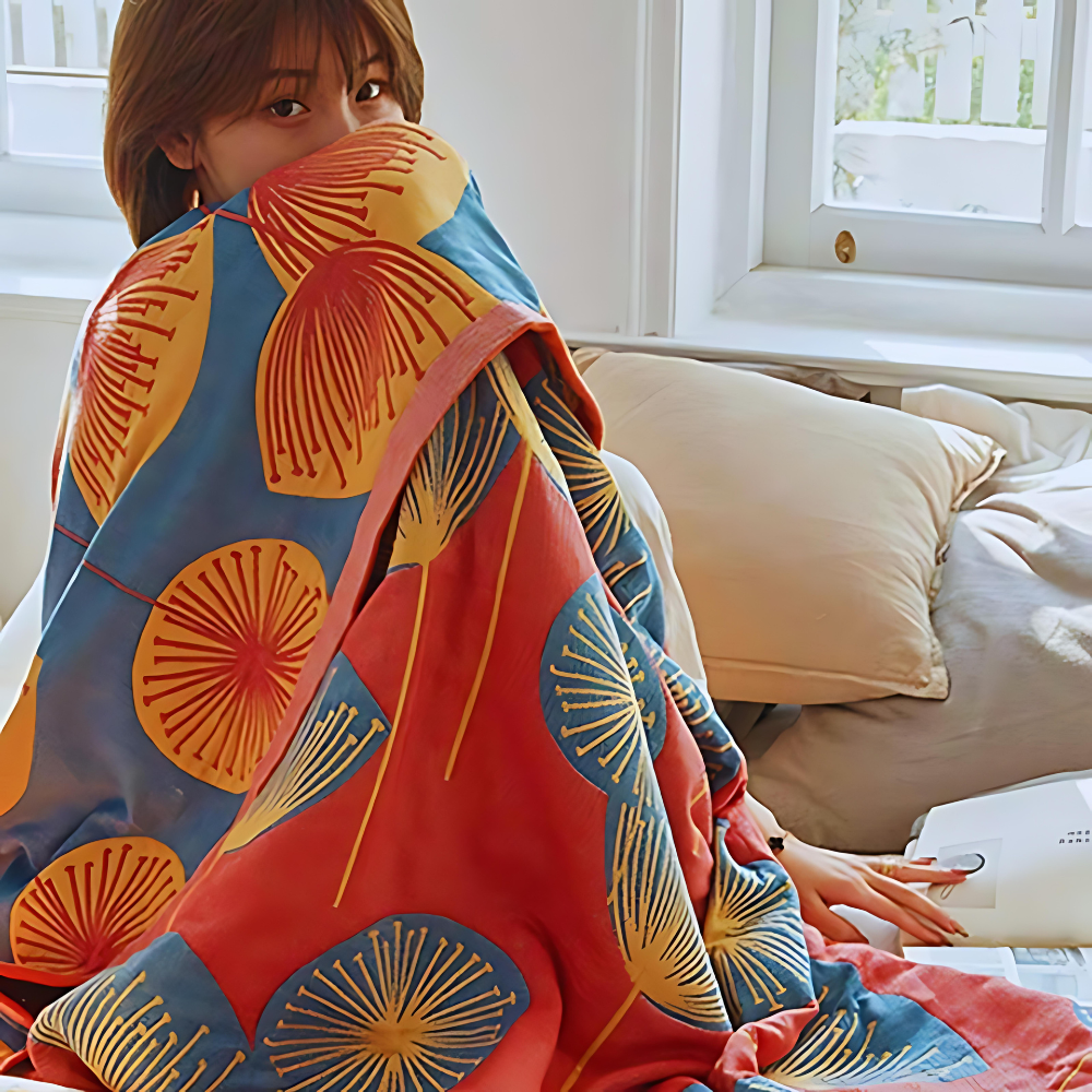Floral Dandelion Cotton Blanket — product close-up