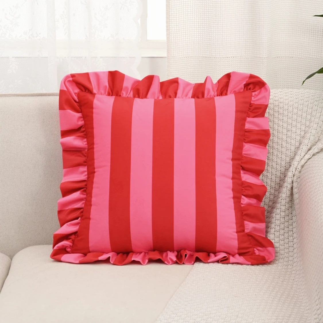 Retro Striped Ruffle Cushion Cover — size and scale reference