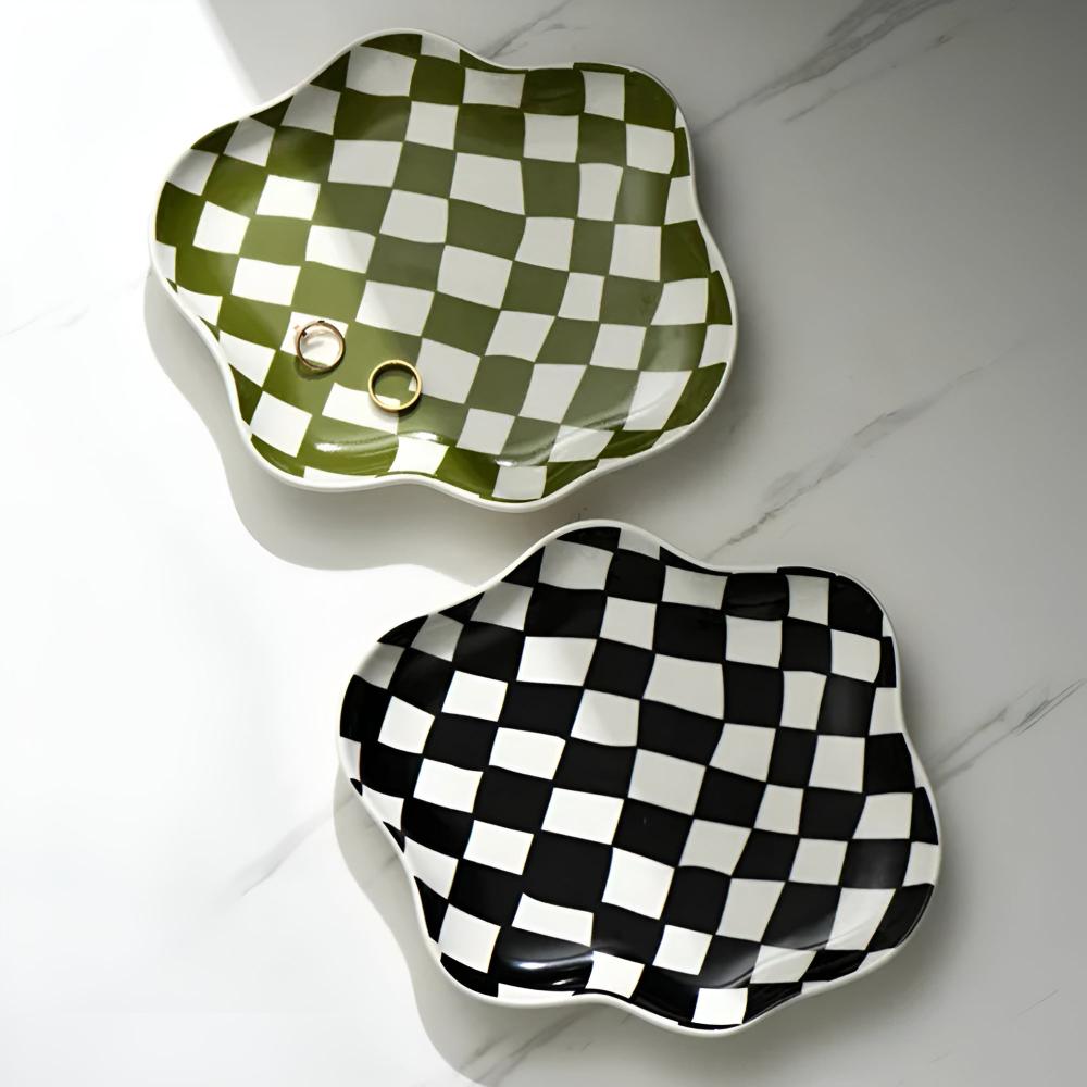 Classic Checkered Ceramic Plate — product in use