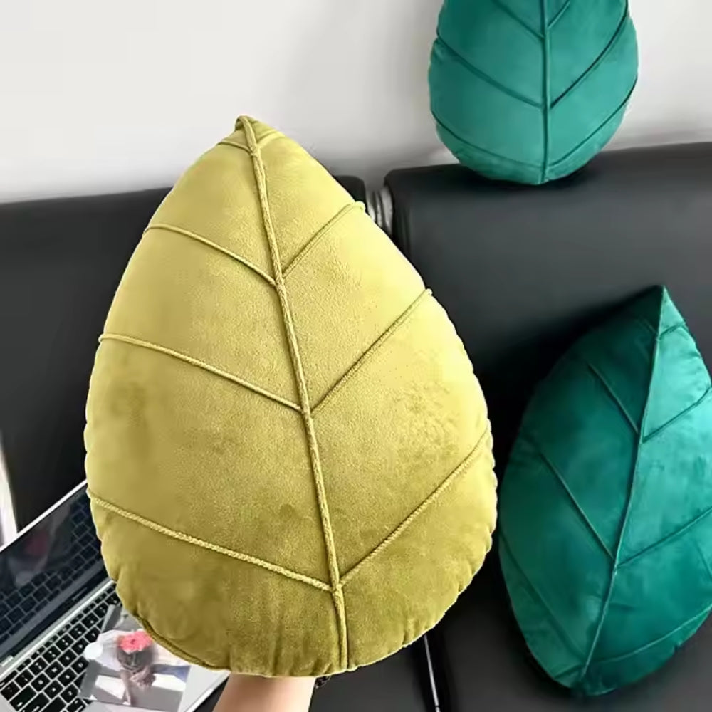 Verdant Flourish Leaf Shaped Cushion — product in use