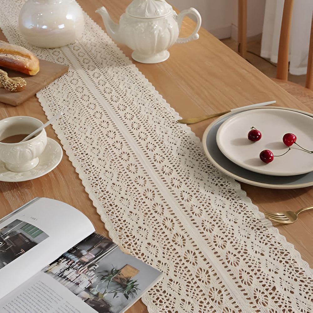 Rustic Crochet Bloom Table Runner — product detail view