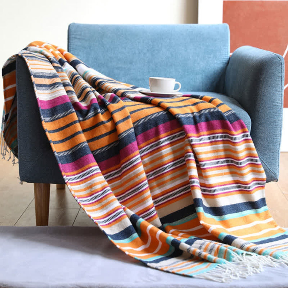 Rainbow Striped Tassel Blanket — main product photo