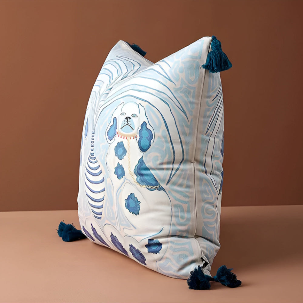 Blue Dog Artistic Cushion Cover with Tassels — main product photo