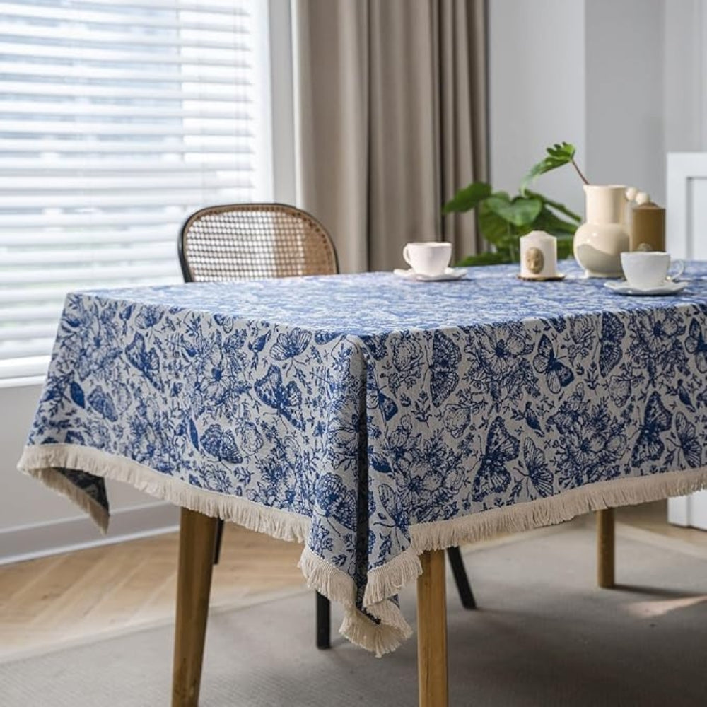 Blue Butterfly Garden Tablecloth — product detail view