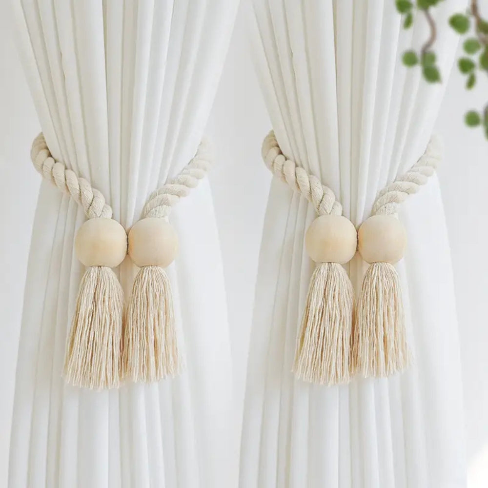 Wooden Bead Tassel Curtain Tie Back | 2Pcs Set — additional view