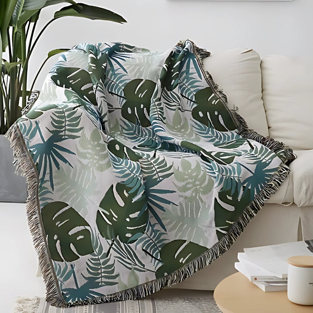 Palm Leaves Sofa Cover Tassel Blanket — main product photo